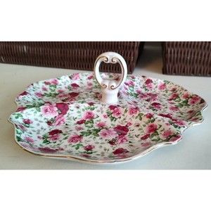 Vintage Floral Serving Snack Platter Charcuterie Trinket Tray Appetizer Dish